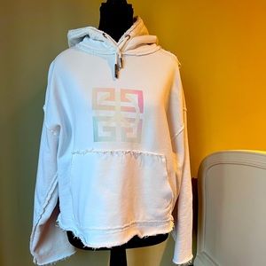 GIVENCHY cropped white hoodie with Logo on front and back .